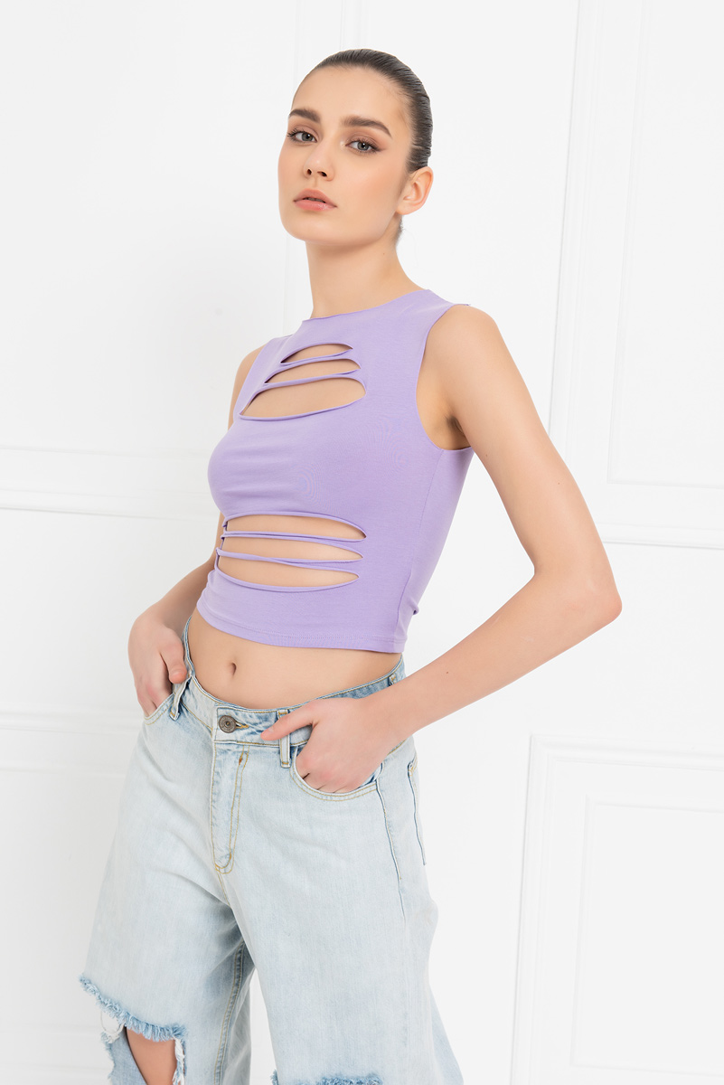 New Lilac Ripped Tank Top