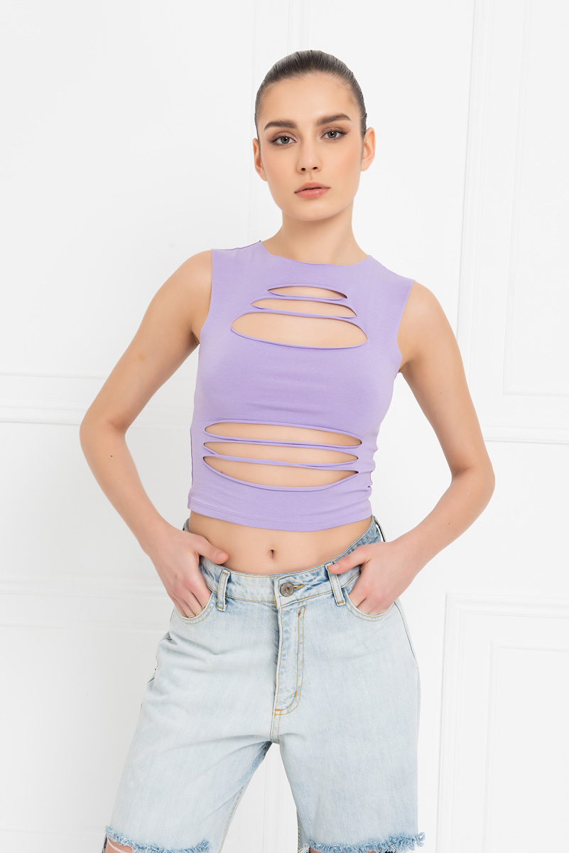 Wholesale New Lilac Ripped Tank Top