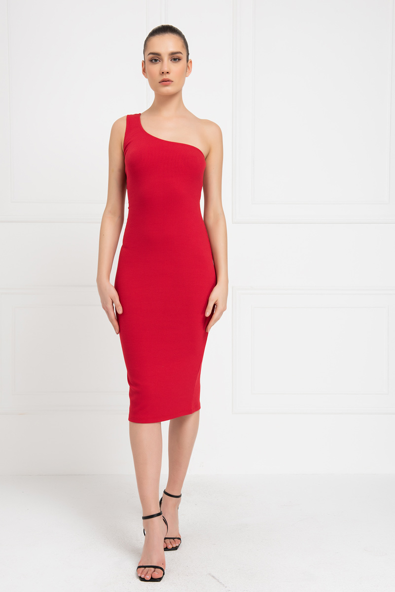 Red Tie-Back One-Shoulder Dress