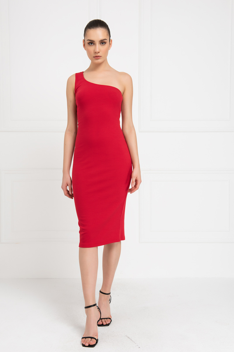 красный Tie-Back One-Shoulder Dress