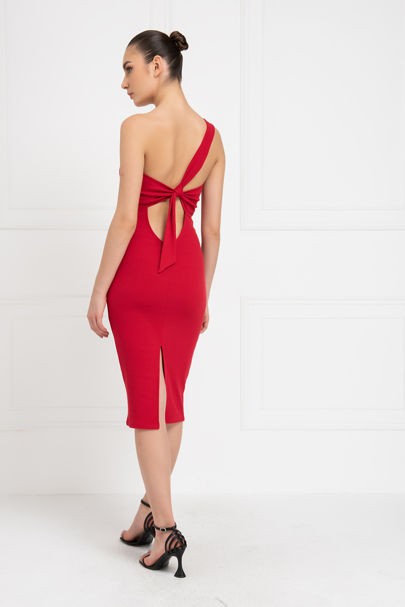Wholesale Red Tie-Back One-Shoulder Dress