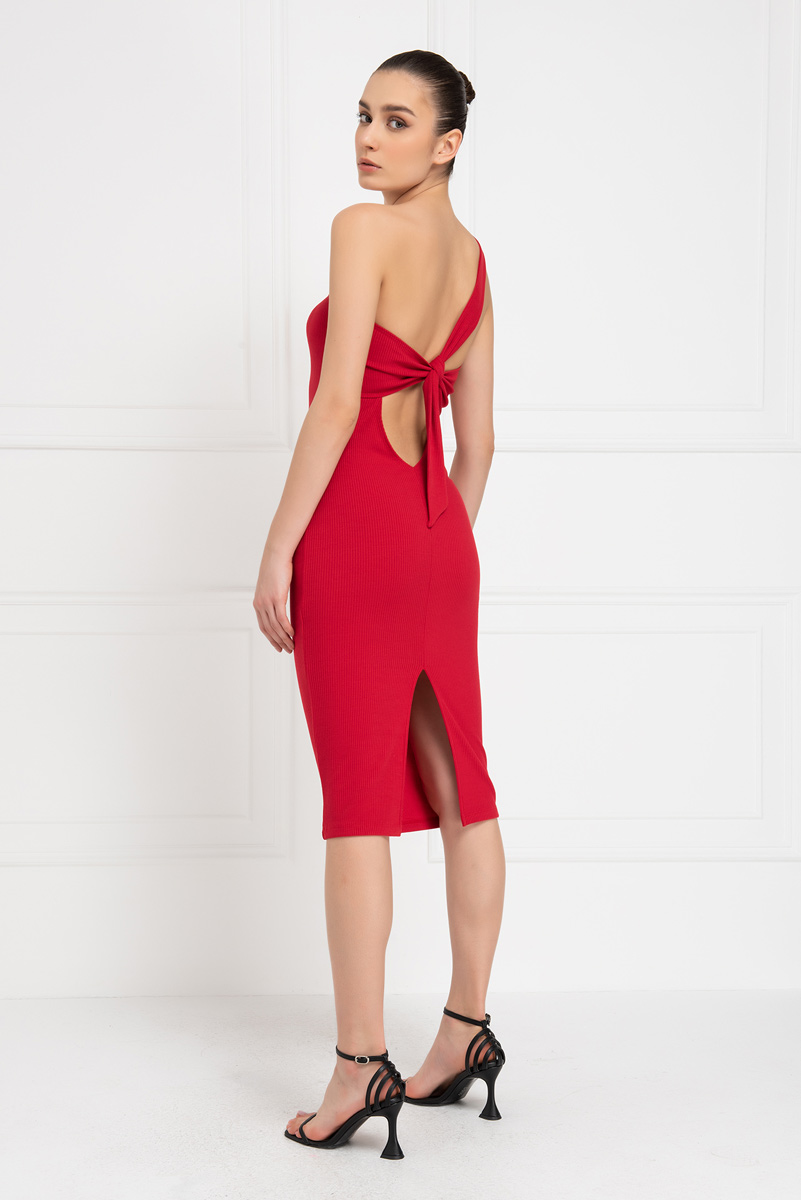 Red Tie-Back One-Shoulder Dress