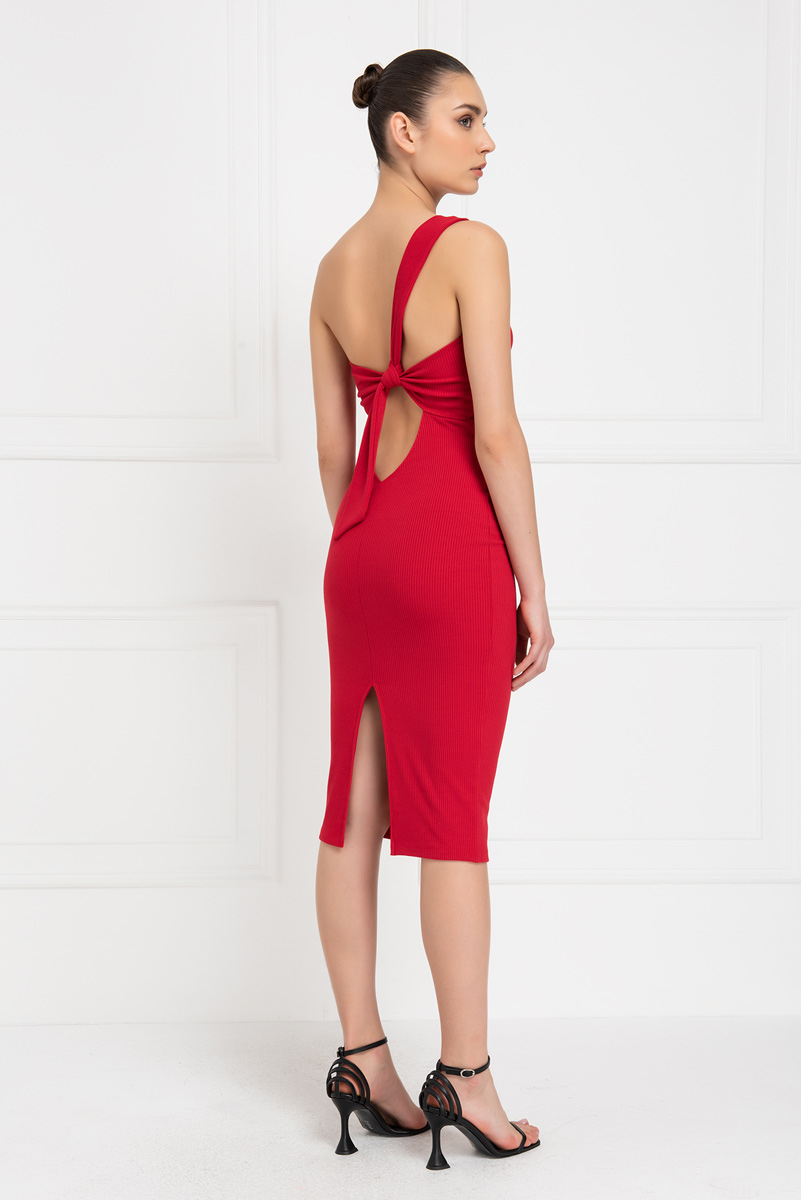 оптовая красный Tie-Back One-Shoulder Dress