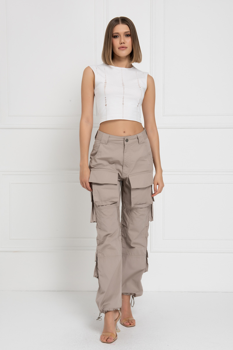 Offwhite Distressed Crop Top