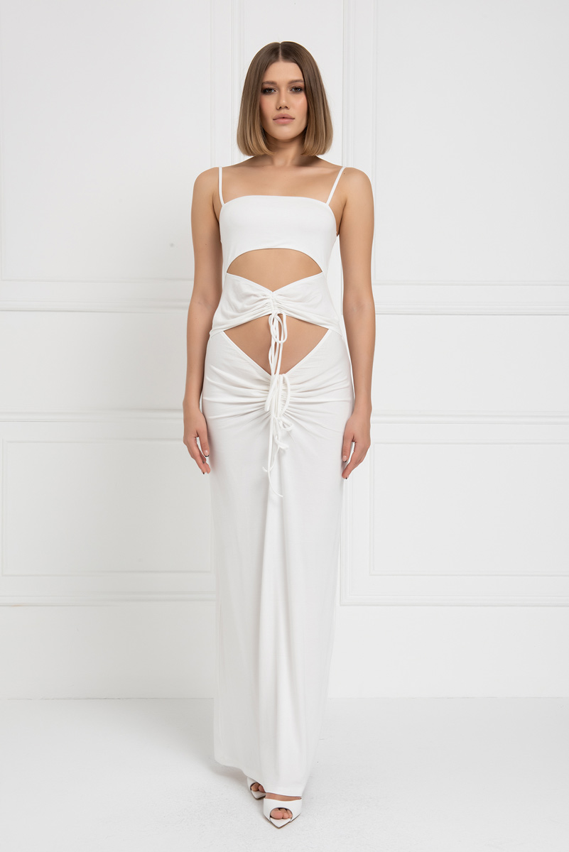 Offwhite Cut Out Front Cami Maxi Dress