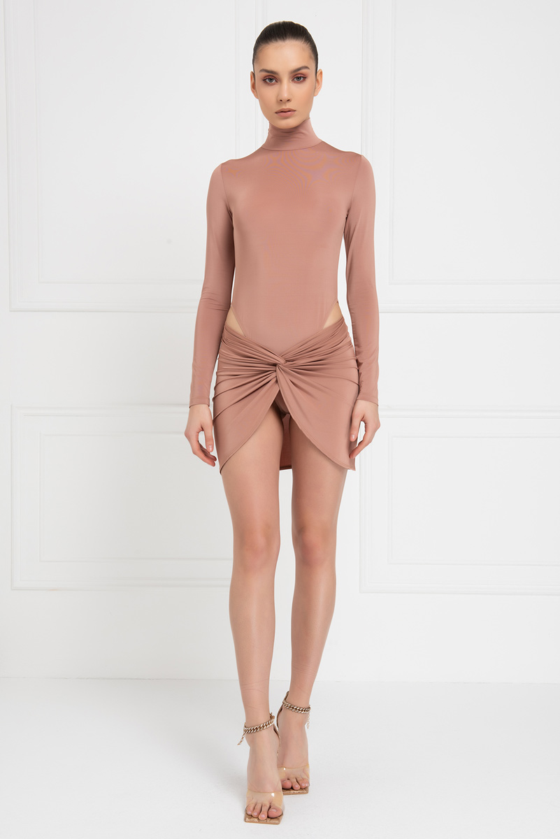 оптовая Caramel Mock Neck Bodysuit & Skirt Set