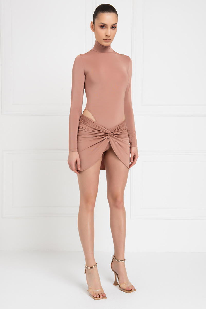 оптовая Caramel Mock Neck Bodysuit & Skirt Set