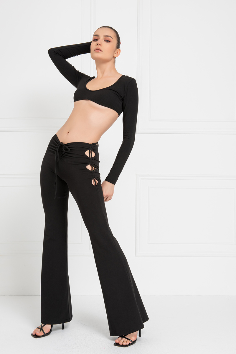 Wholesale Black Crop Top & Cut Out Flare Pants Set