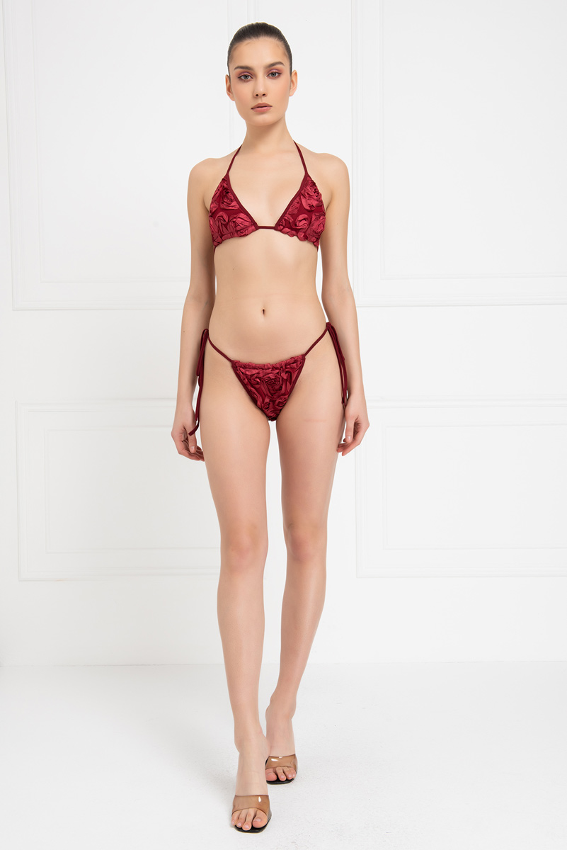 Bordeaux Rose-Accent Bikini Set