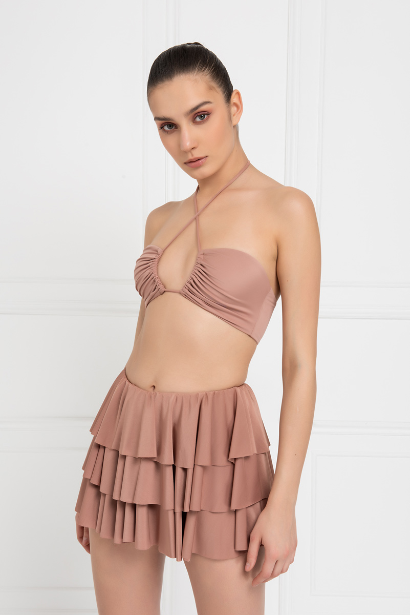 оптовая Caramel Ruffled Mini Skirt with Shorts