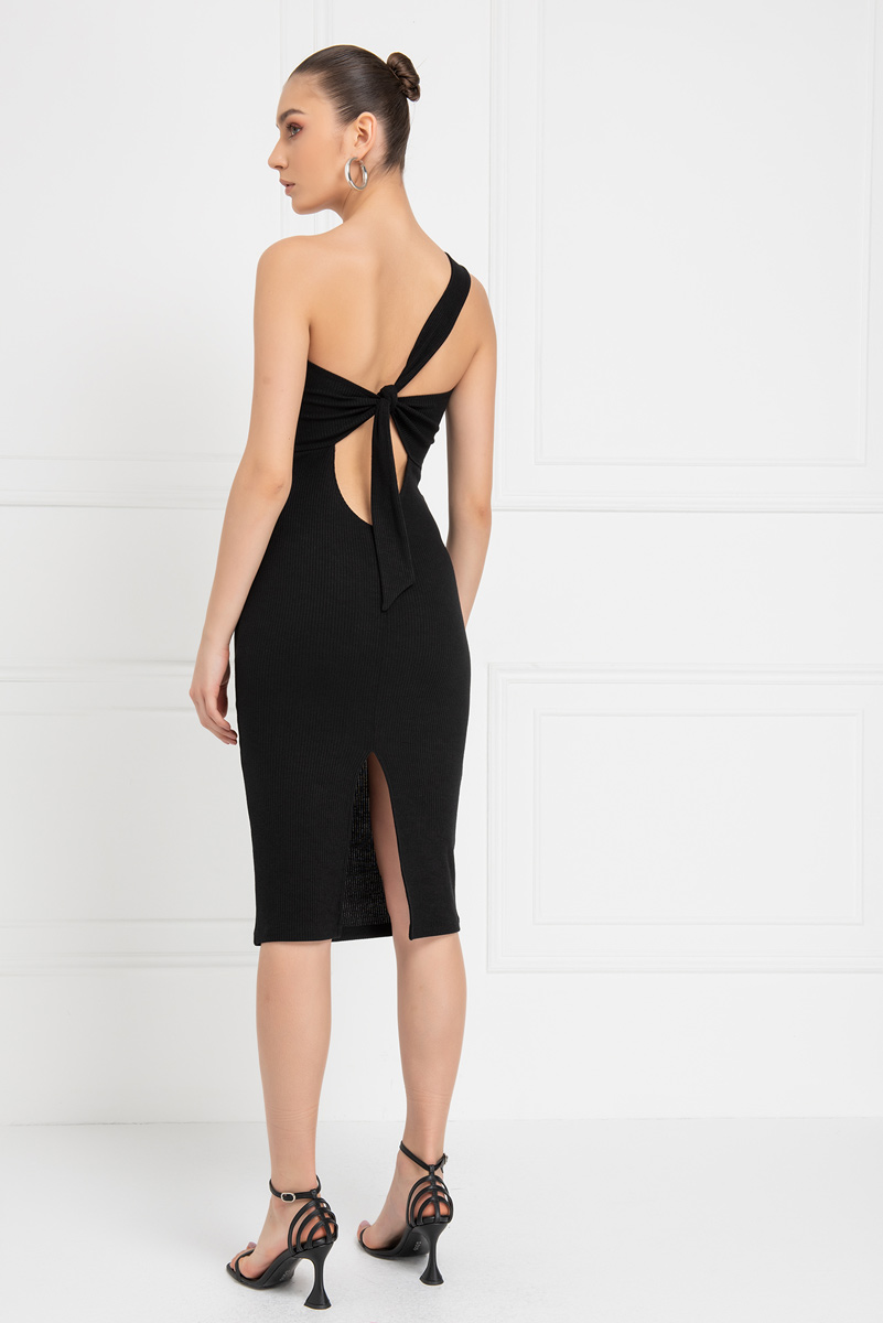 Wholesale Black Tie-Back One-Shoulder Dress