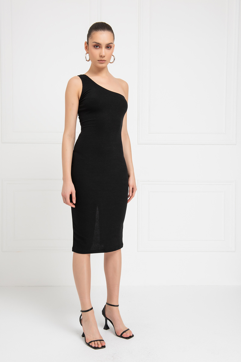 Wholesale Black Tie-Back One-Shoulder Dress