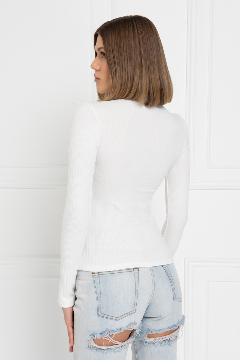 Offwhite Ribbed Cut Out Top