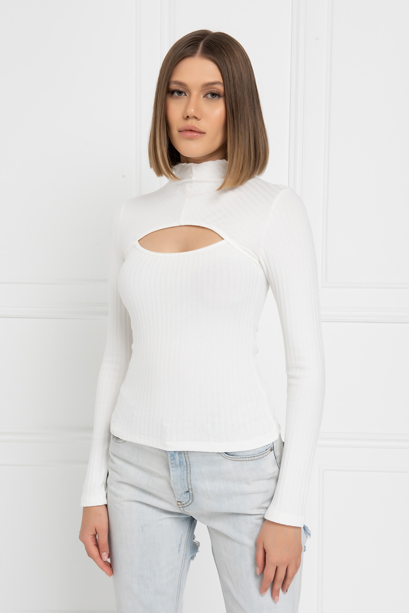 Offwhite Ribbed Cut Out Top