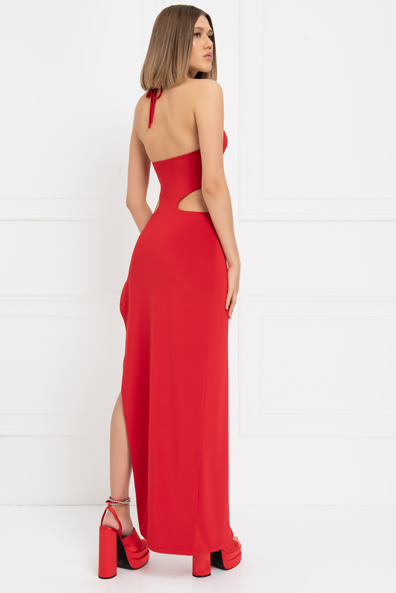 Red Cut Out Design Maxi Dress