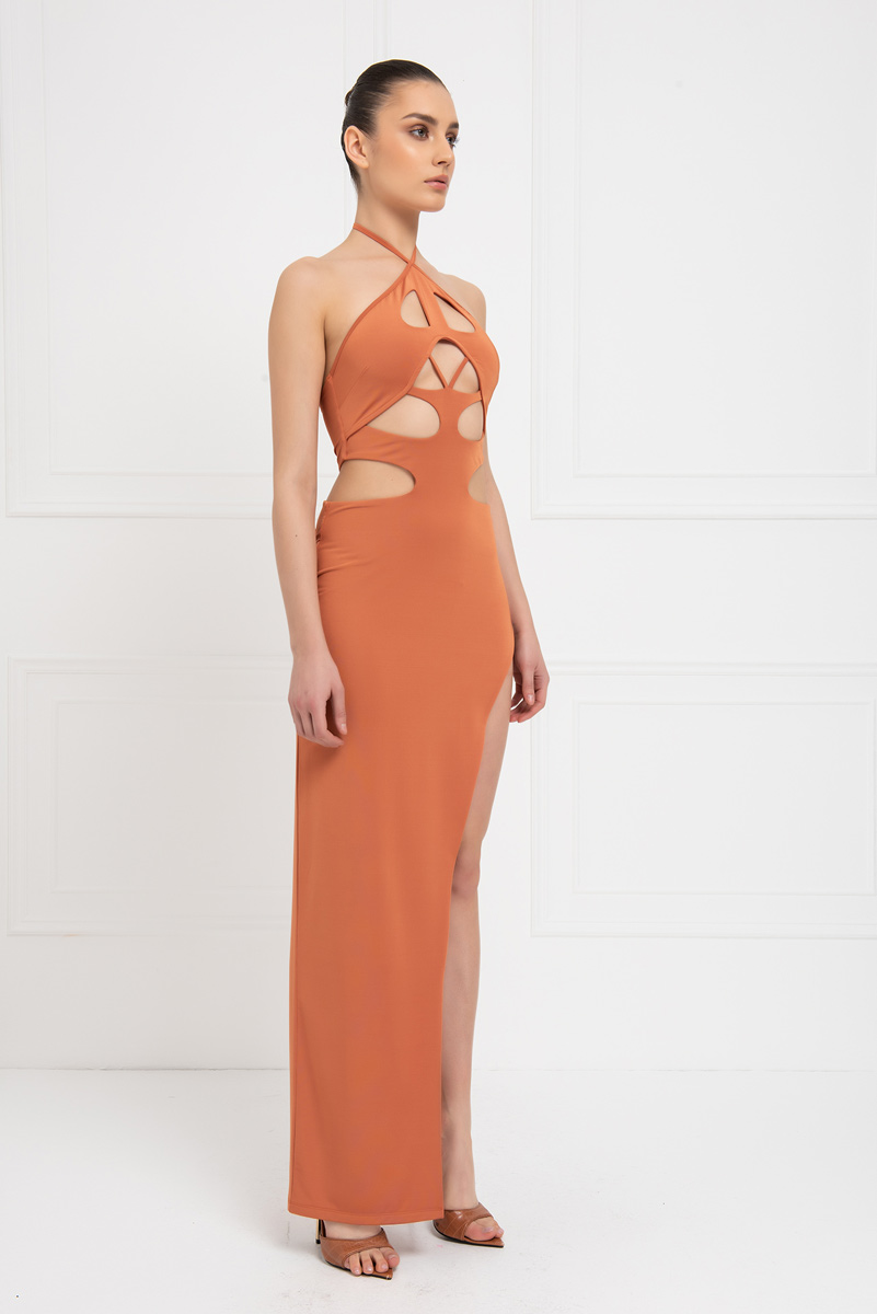 Ochre Cut Out Design Maxi Dress