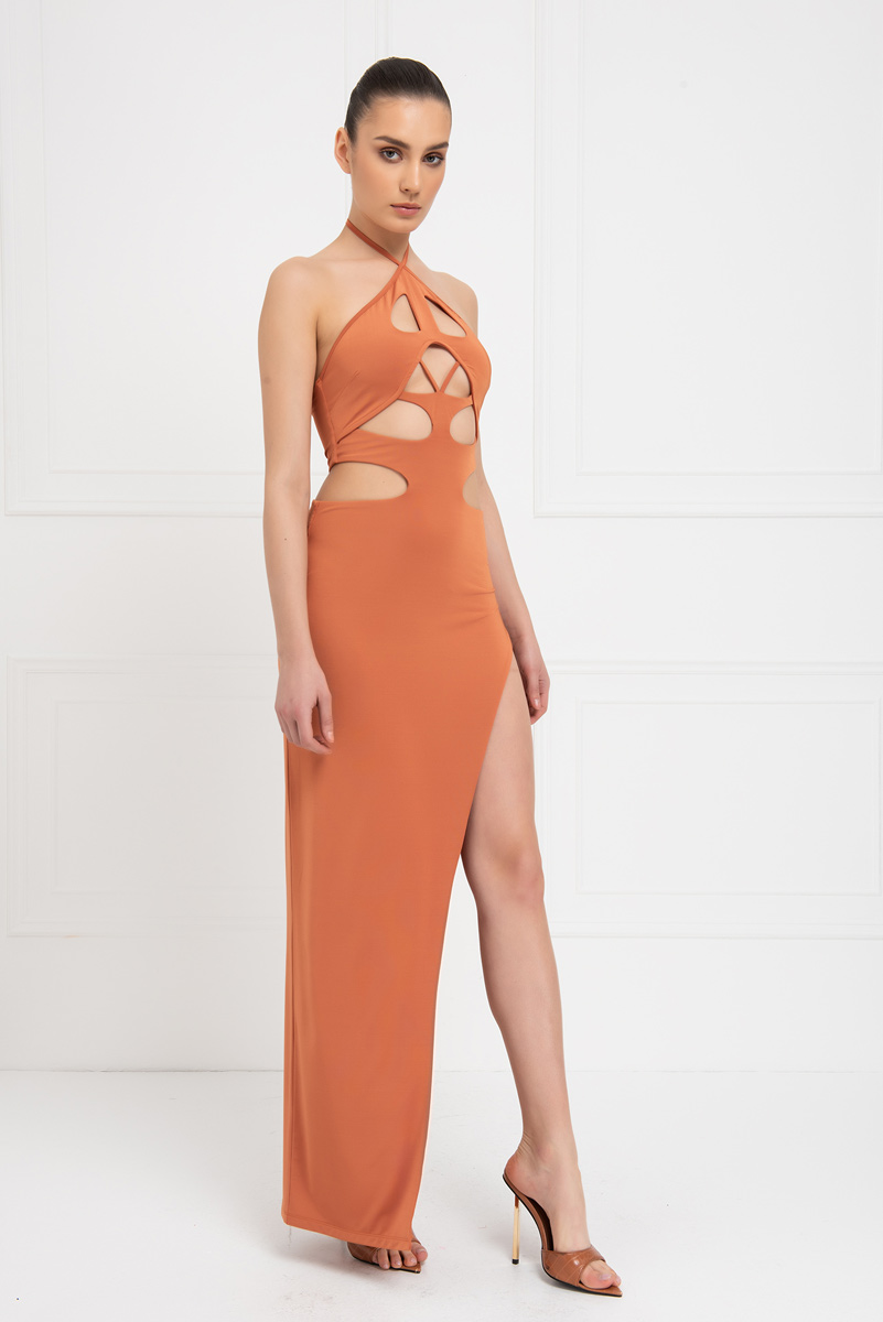 Ochre Cut Out Design Maxi Dress