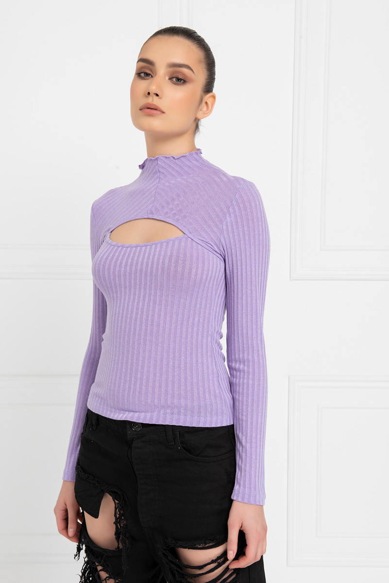 New Lilac Ribbed Cut Out Top