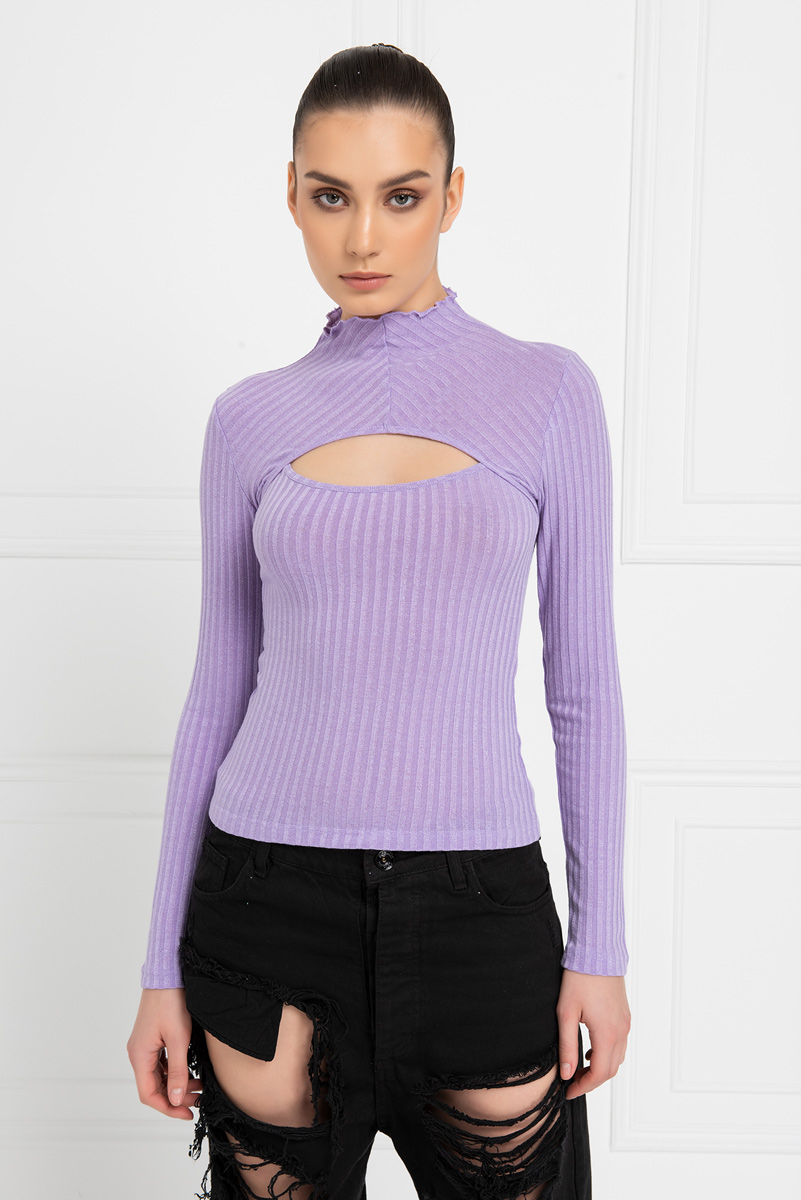 New Lilac Ribbed Cut Out Top