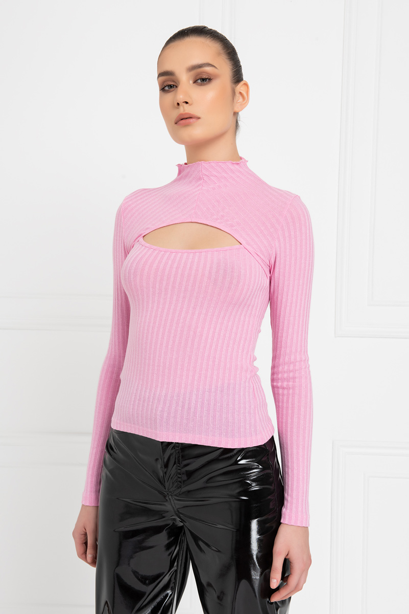 New Pink Ribbed Cut Out Top