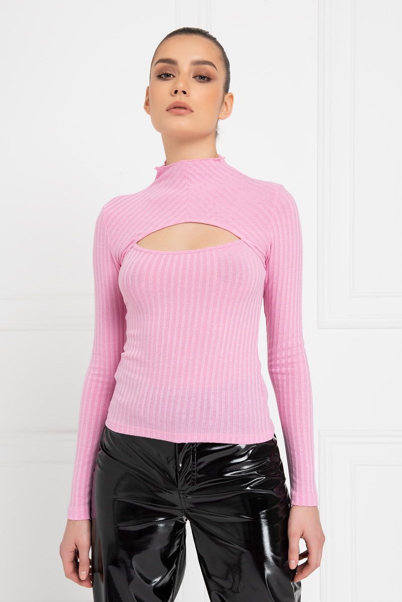 New Pink Ribbed Cut Out Top