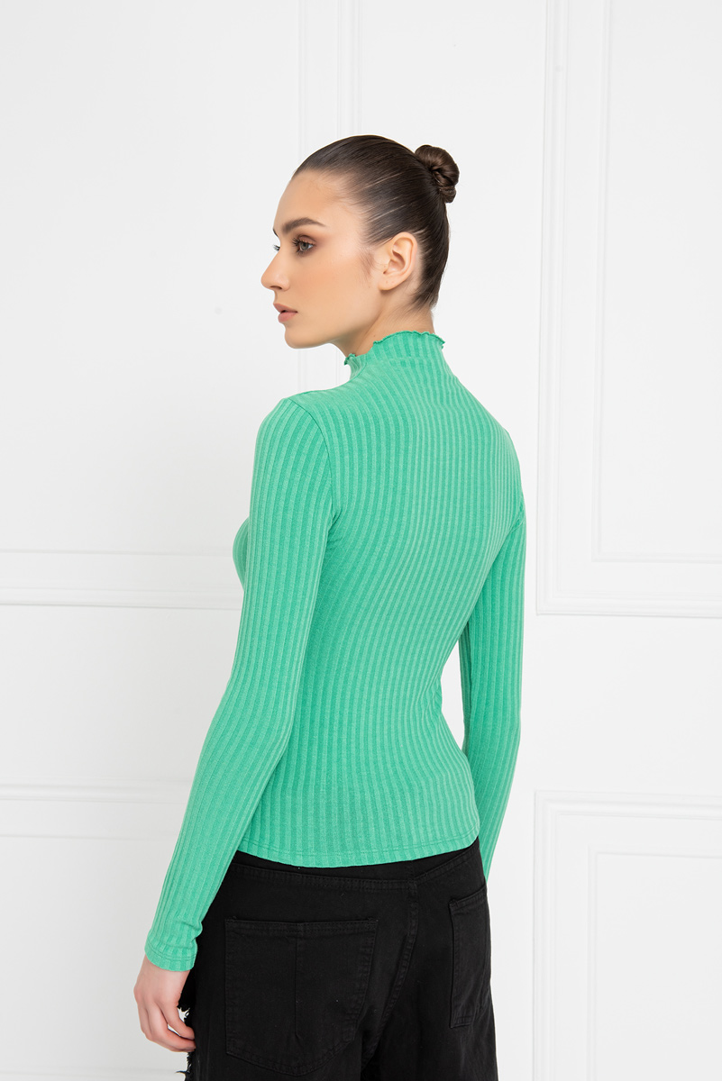 New Green Ribbed Cut Out Top