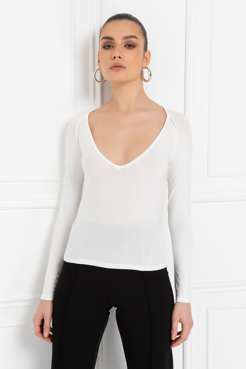 Wholesale Offwhite V Neck Top