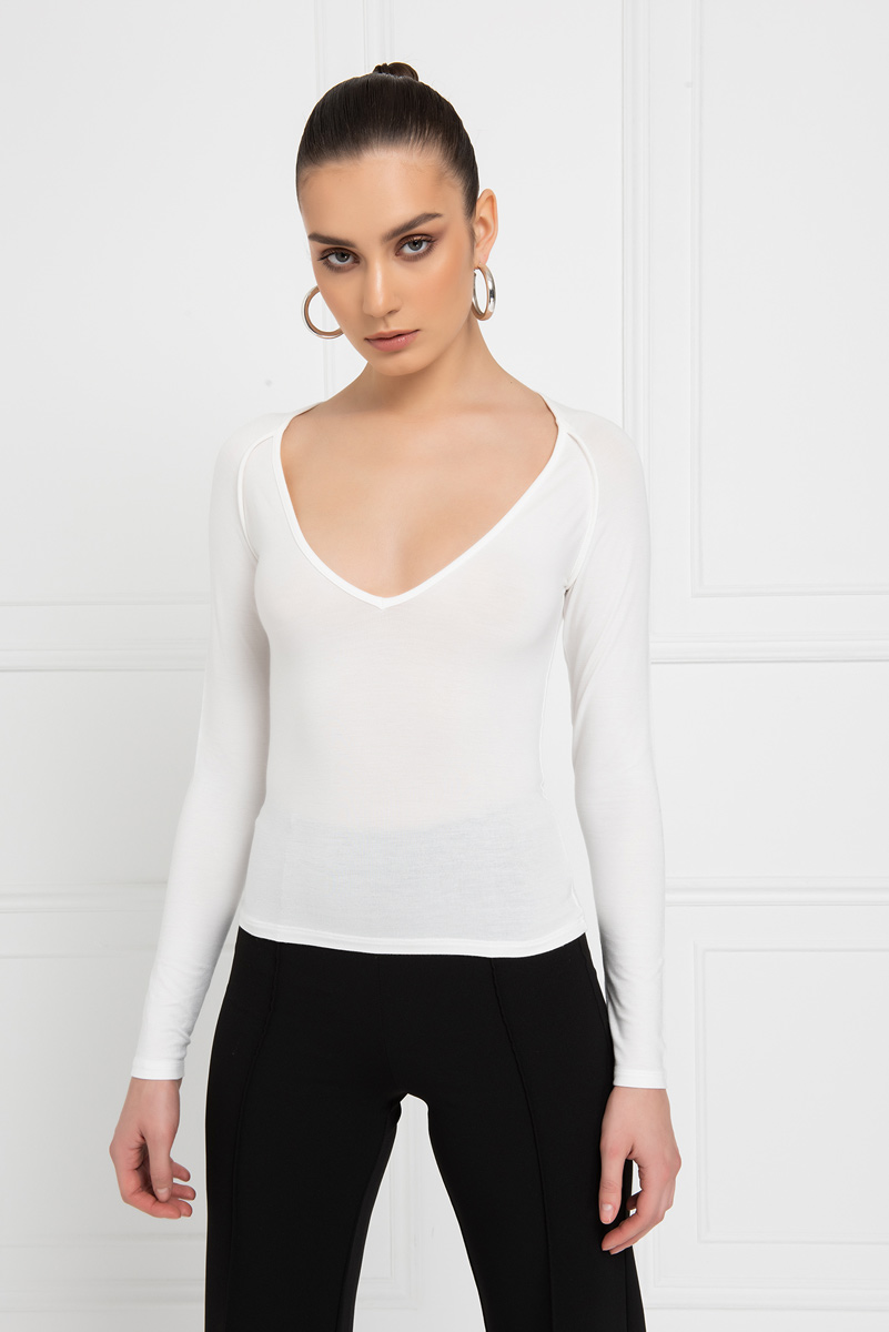 Wholesale Offwhite V Neck Top