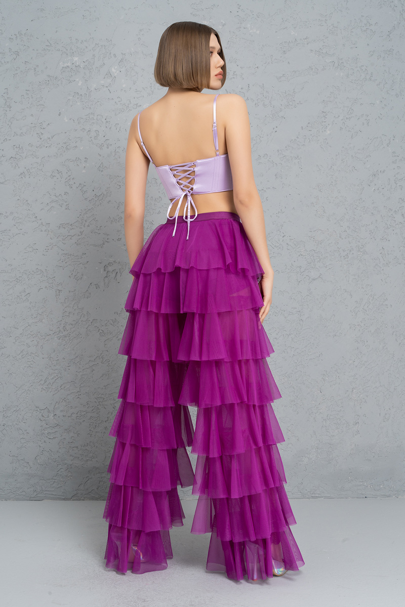 Tiered Tulle Pants in Magenta