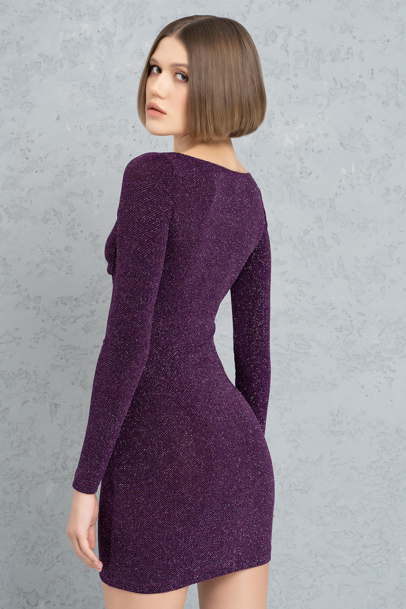 Wholesale Glittery Purple Cut Out Front Mini Dress
