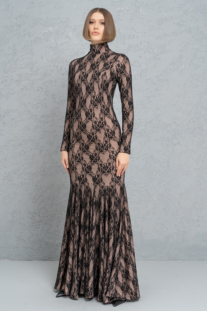 Black-Nude Backless Lace Maxi Dress