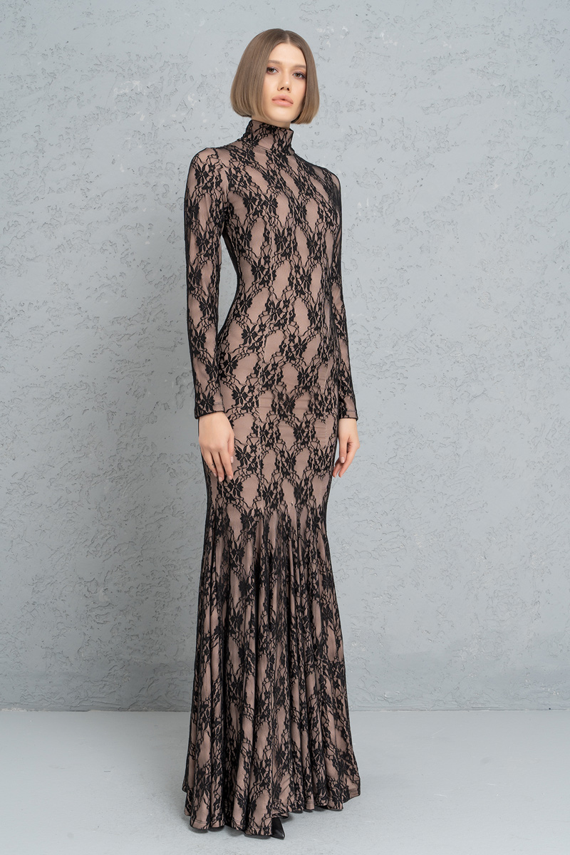 Black-Nude Backless Lace Maxi Dress