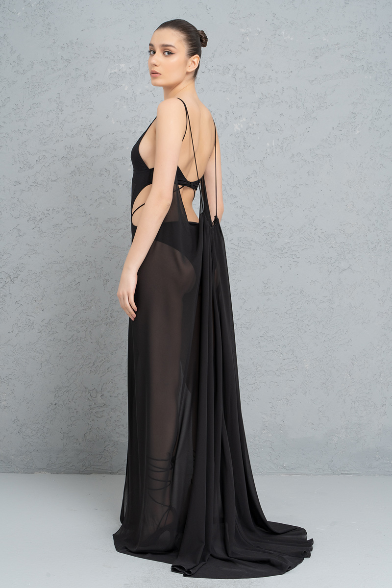 Sheer Black Cami Chiffon Dress with Bodysuit