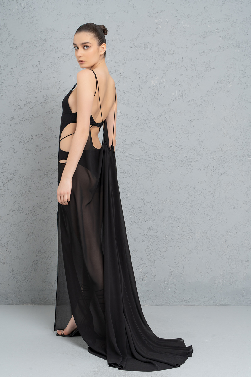 Sheer Black Cami Chiffon Dress with Bodysuit