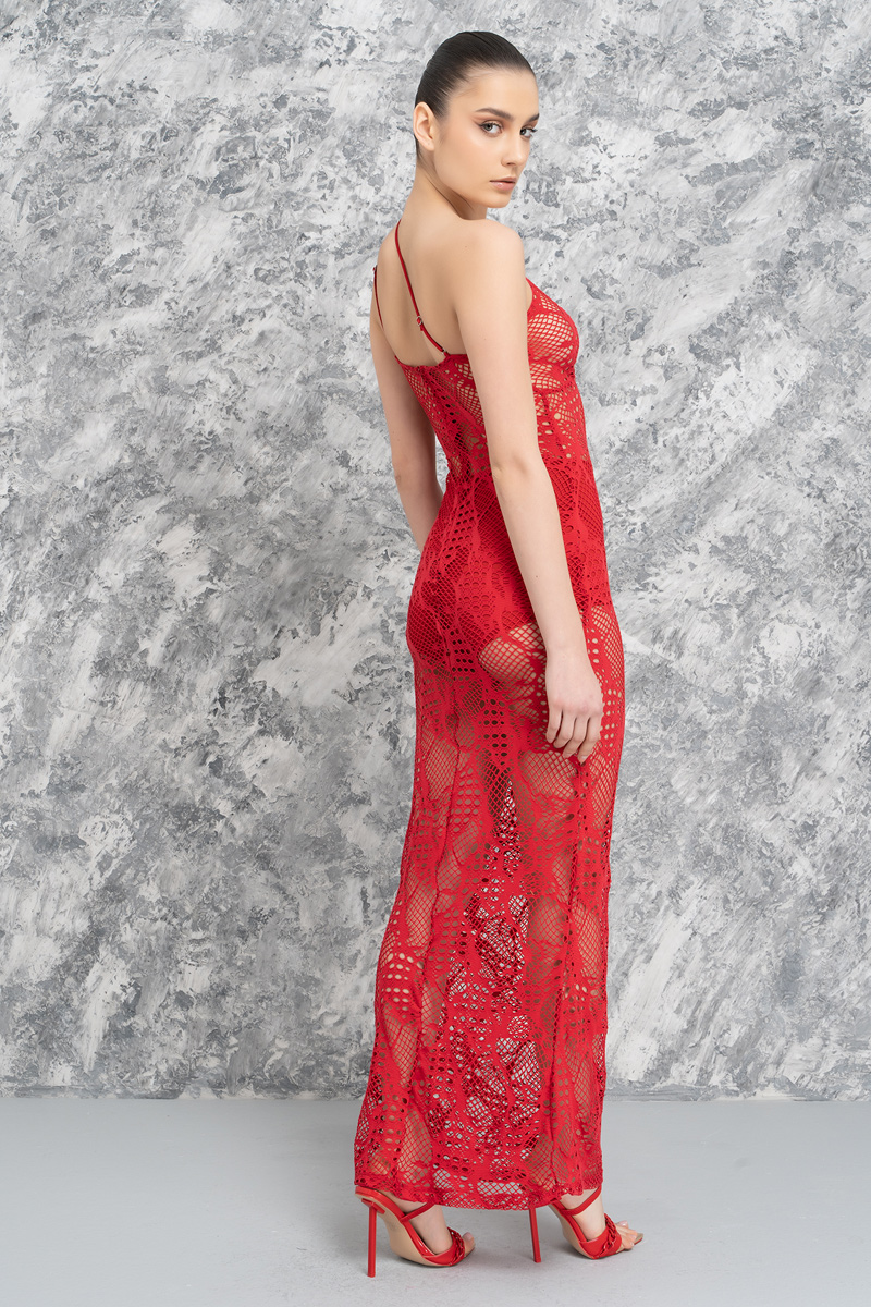 Wholesale Sheer Red Net Cami Maxi Dress