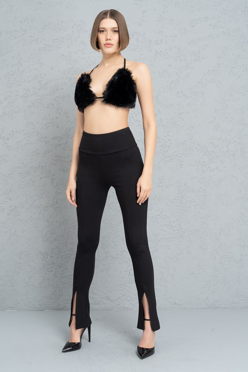 Wholesale Black Slit-Hem High-Waist Pants