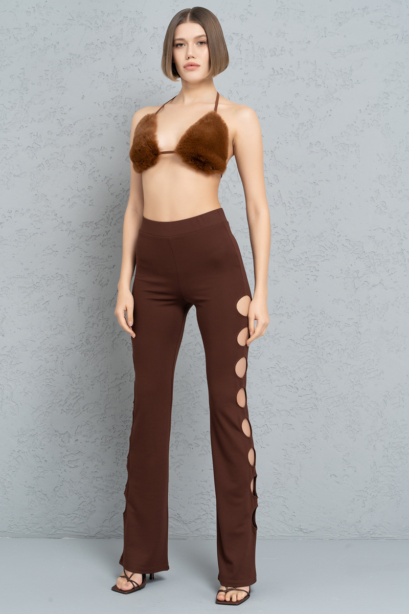 Brown Cut Out Side Pants