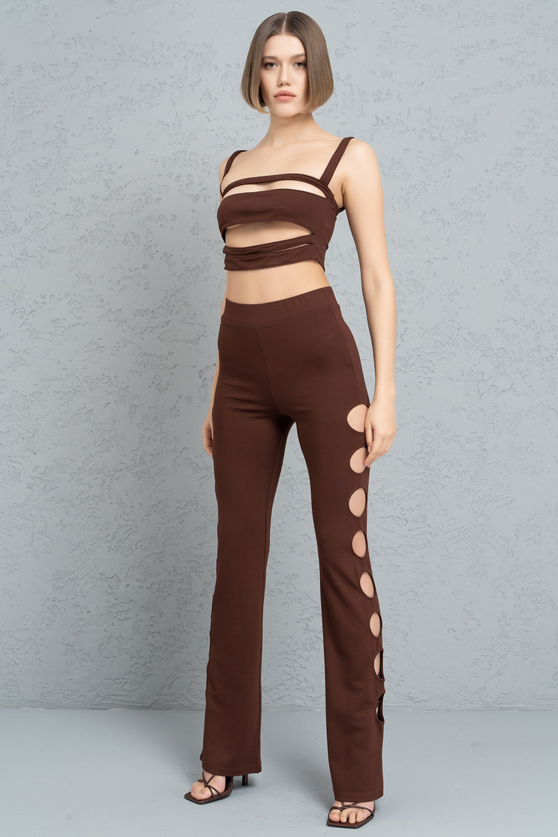 Brown Cut Out Side Pants