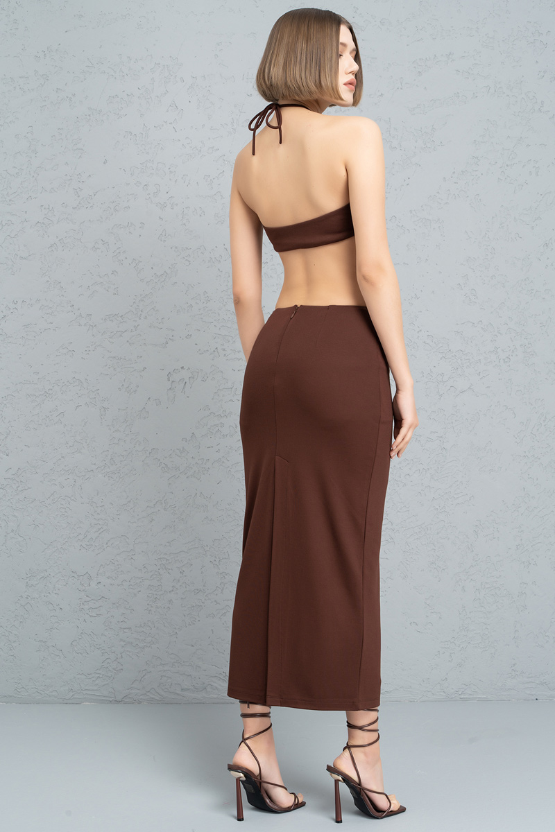 оптовая Brown Cut Out Mid-Section Strappy Dress