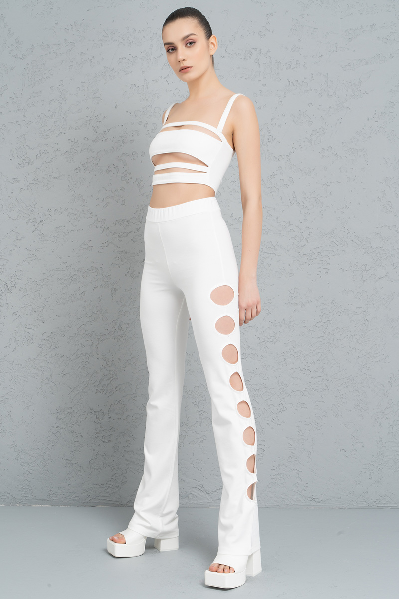 Wholesale Offwhite Cut Out Side Pants