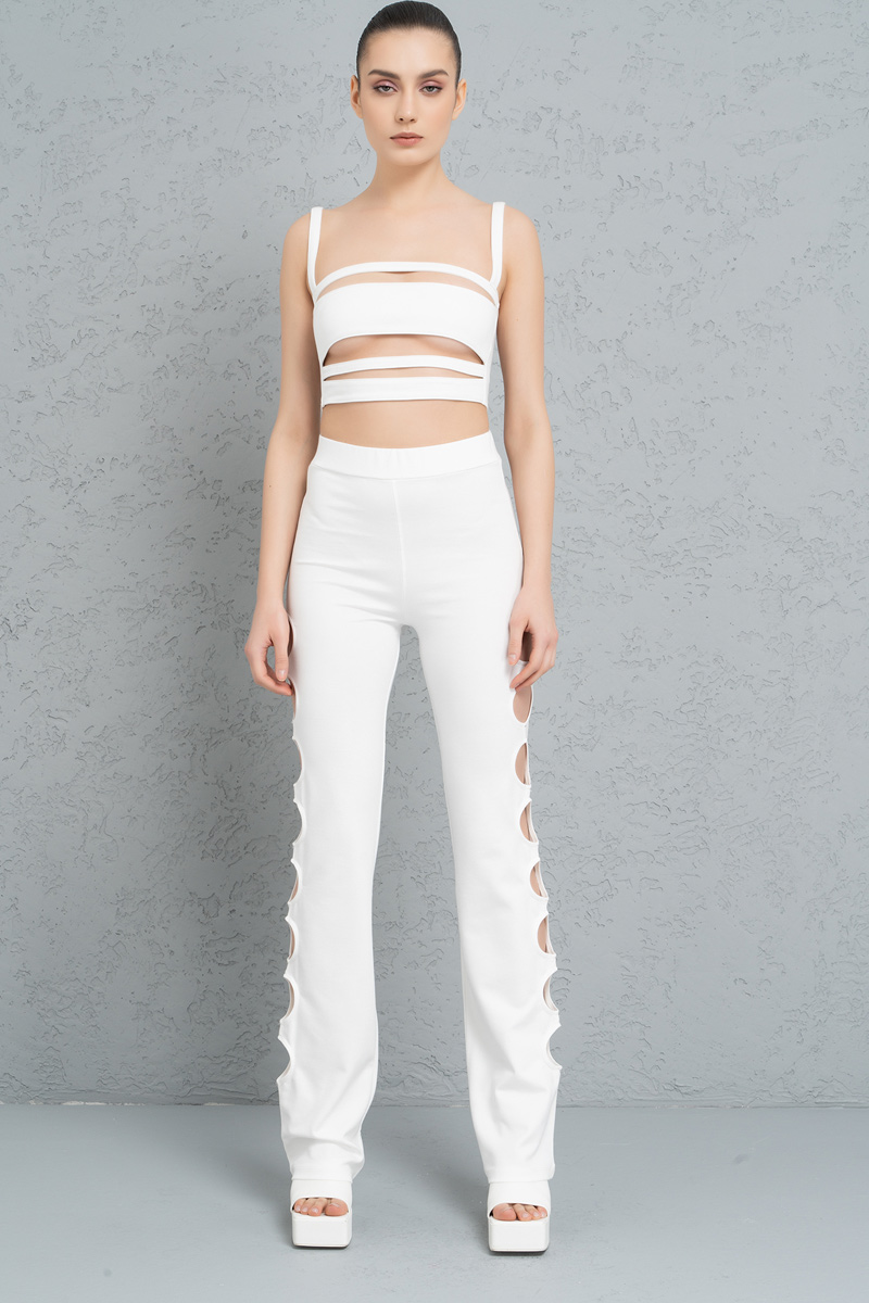 Wholesale Offwhite Cut Out Side Pants