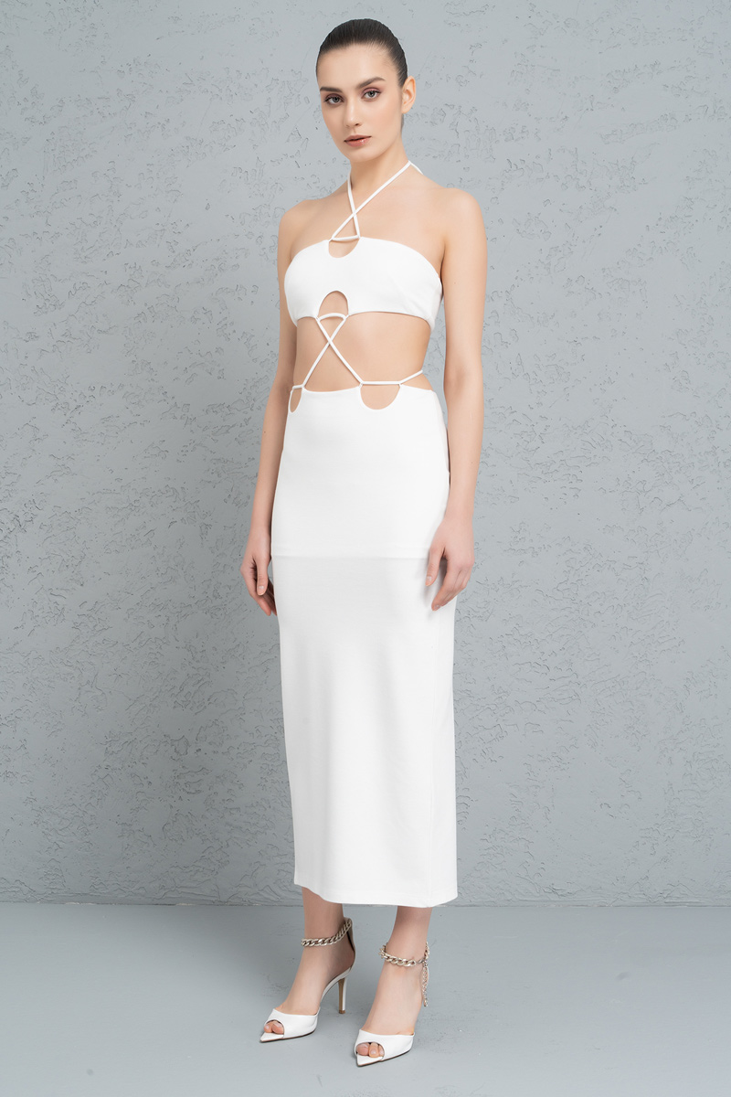 Offwhite Cut Out Mid-Section Strappy Dress
