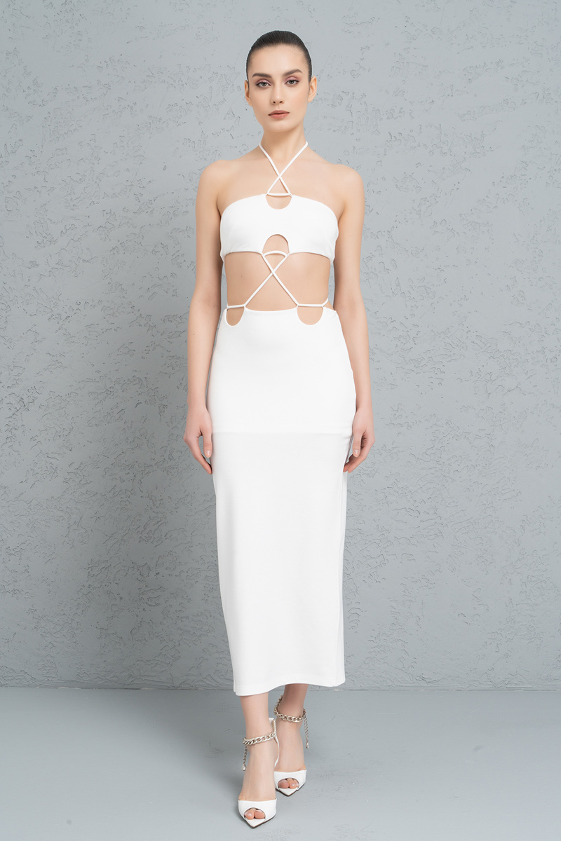 Wholesale Offwhite Cut Out Mid-Section Strappy Dress
