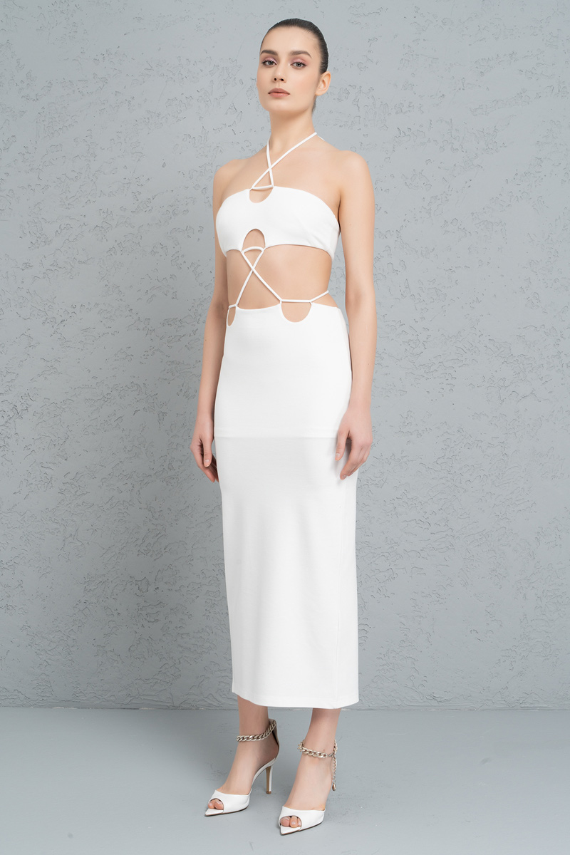 Offwhite Cut Out Mid-Section Strappy Dress