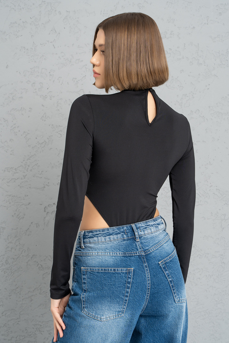 Wholesale Black Crisscross-Front Cut Out Bodysuit