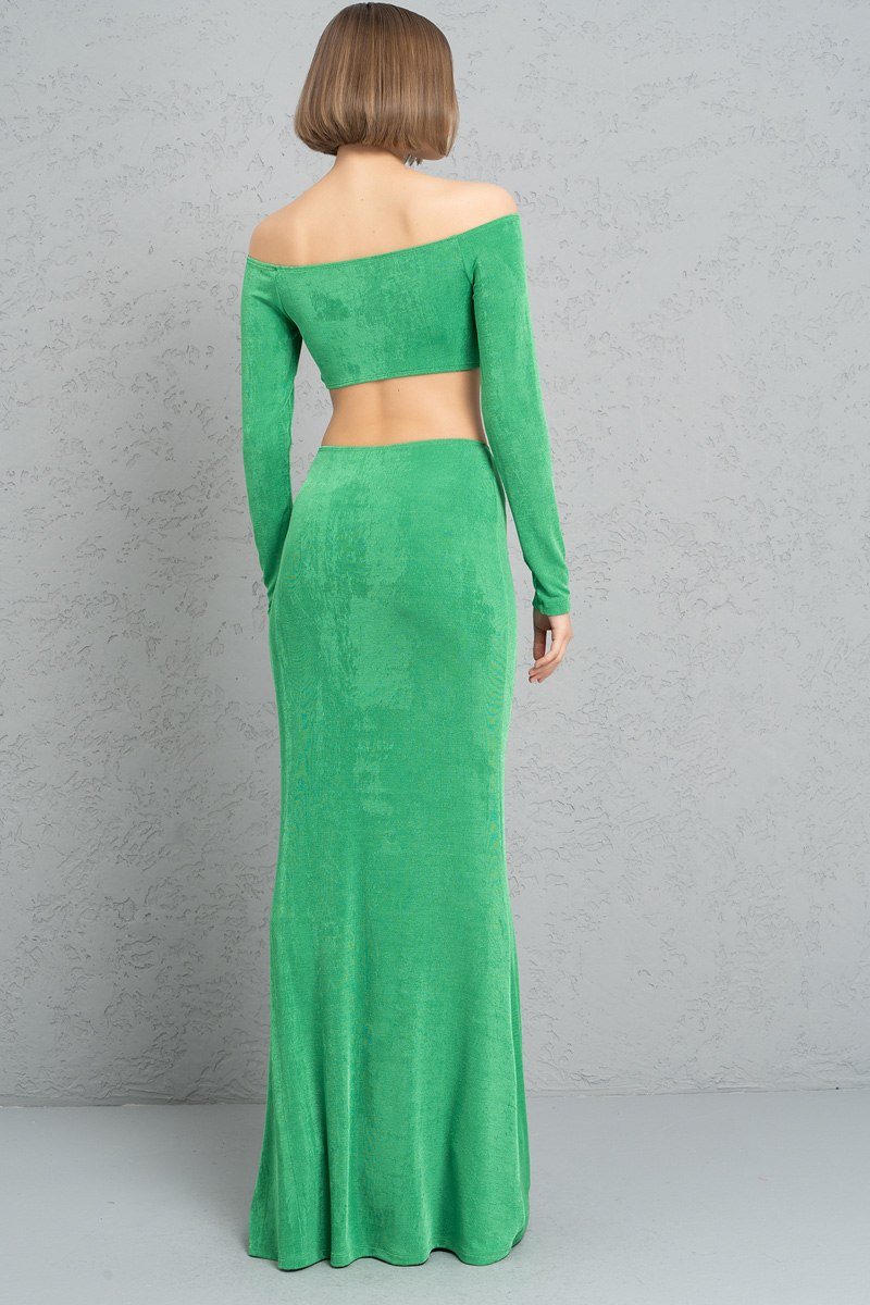 оптовая Kelly Green Ruched-Front Crop Top & Skirt Set