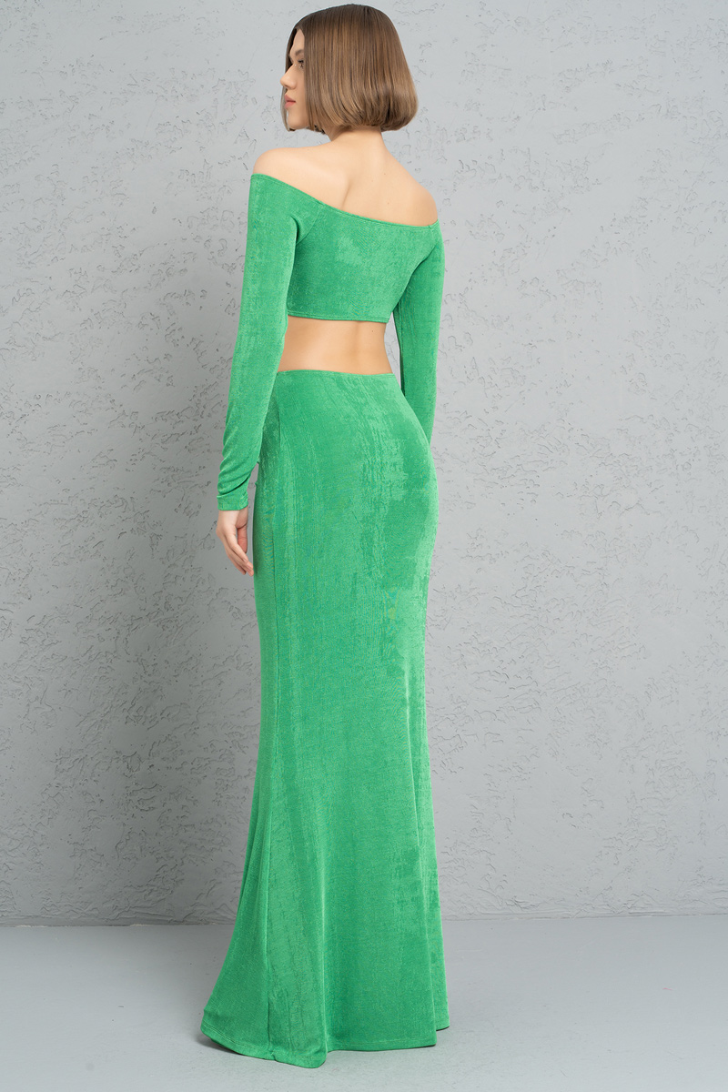 Wholesale Kelly Green Ruched-Front Crop Top & Skirt Set