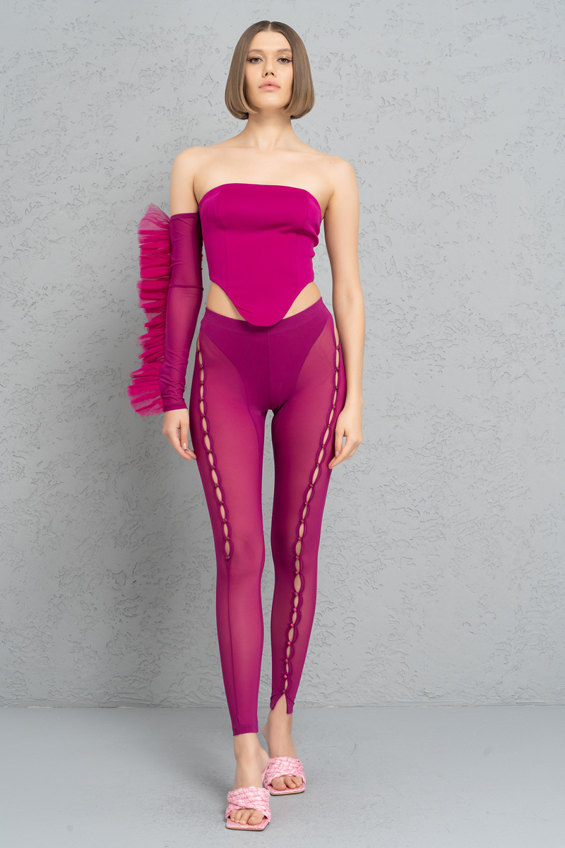 Sheer Violet Buttoned Cut Out Pants