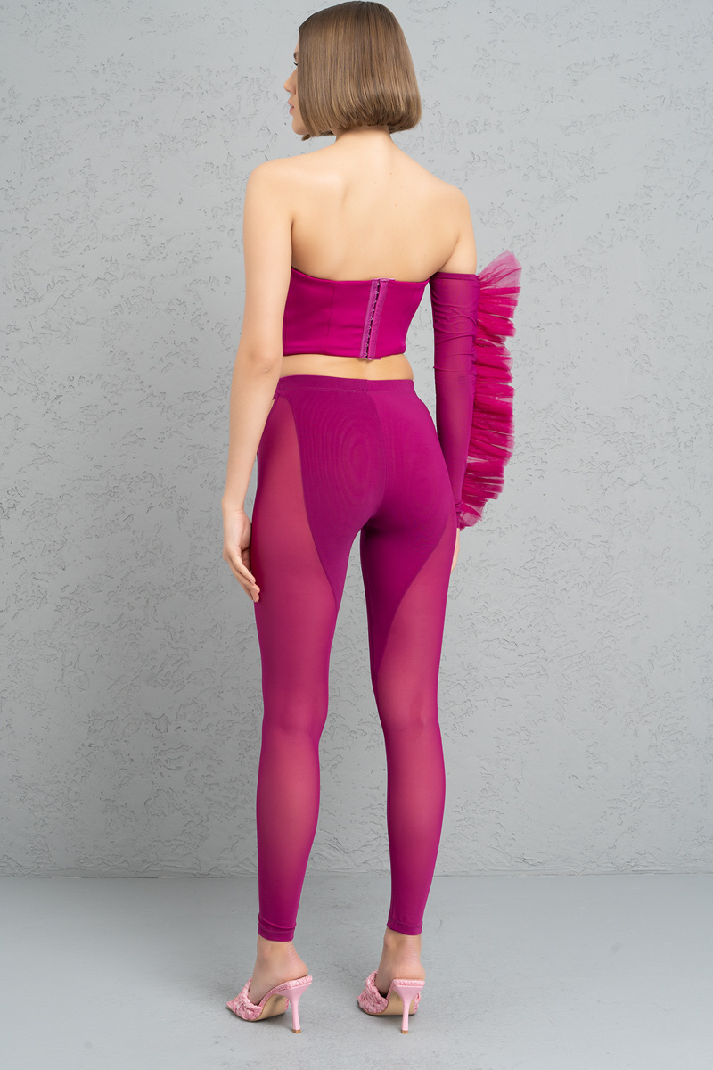оптовая Sheer Violet Buttoned Cut Out Pants