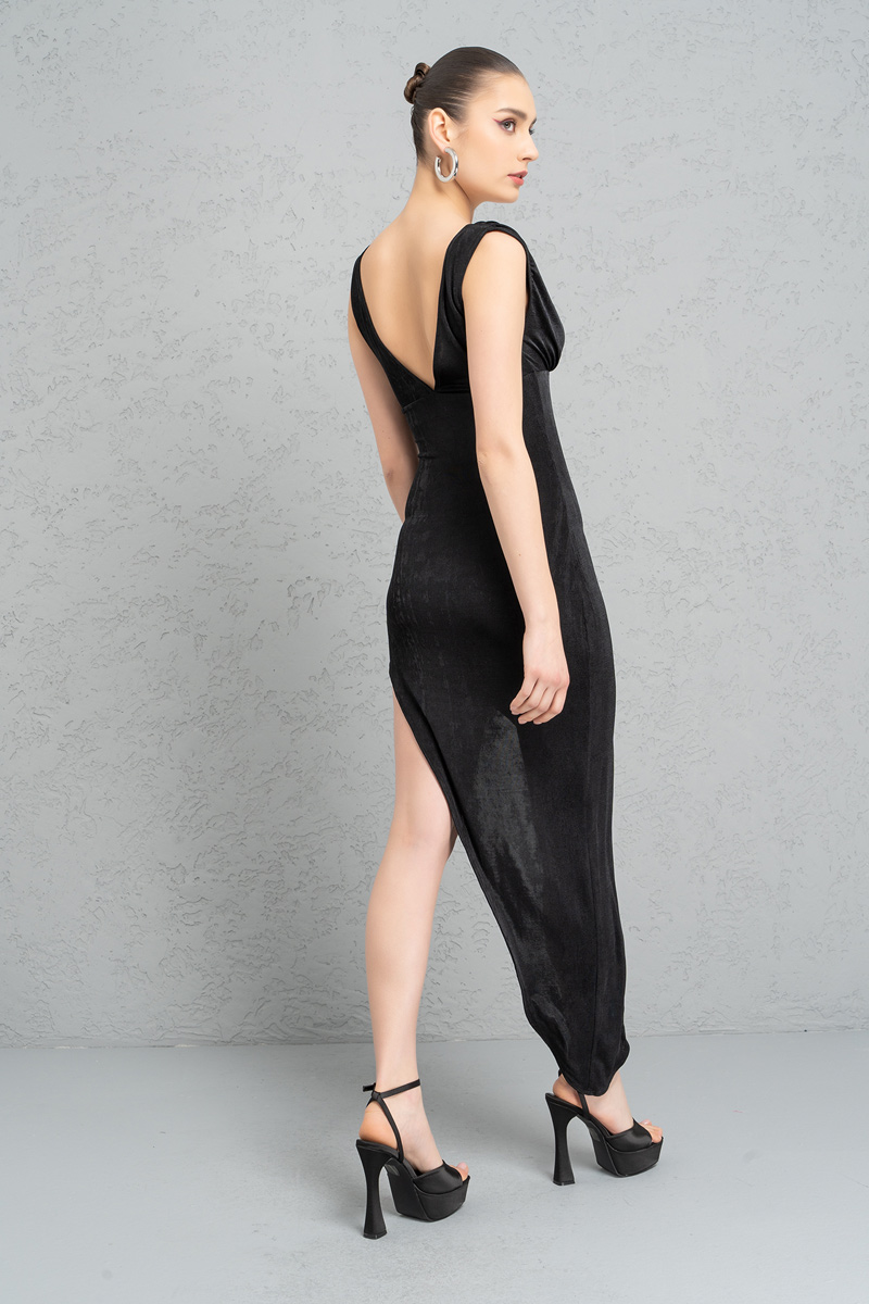 черный Split-Side V-Neck Dress